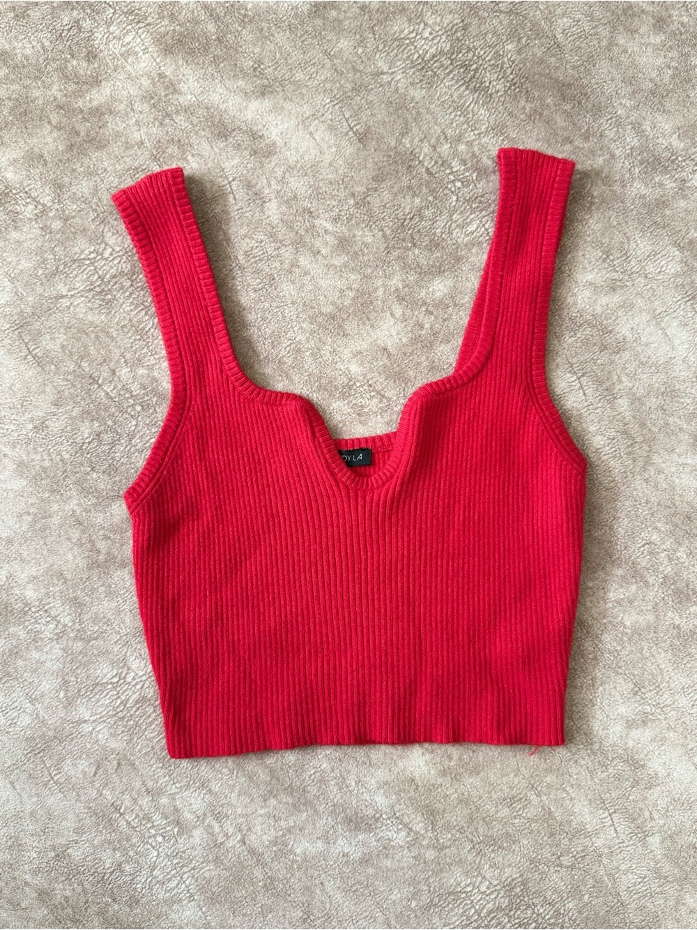 Cotton Candy LA Red Ribbed Knit Crop Tank Top Size Small Y2K Square Neck